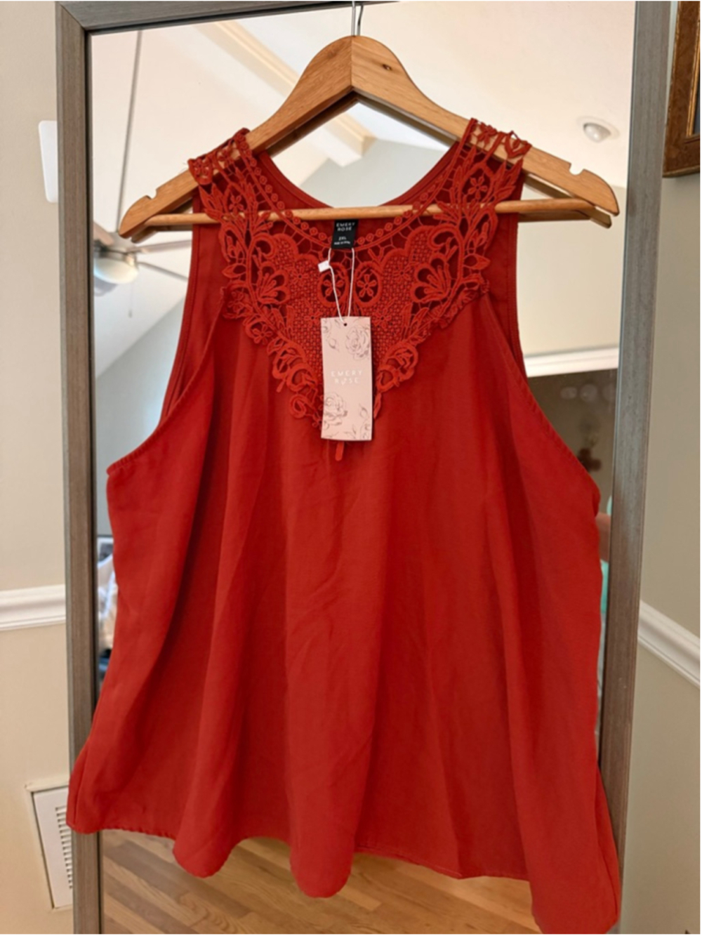 Women's EMERY ROSE Rust Lace Yoke Tank Top Plus 2XL